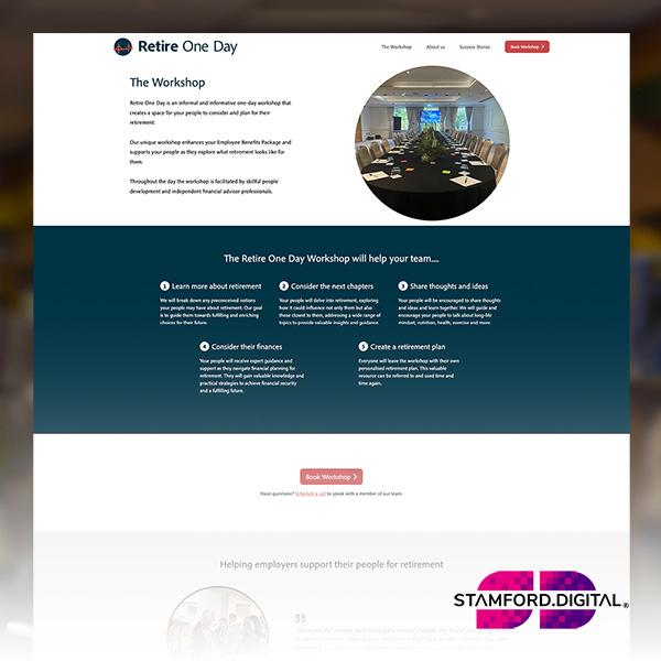 The Workshop page on the Retire One Day website.