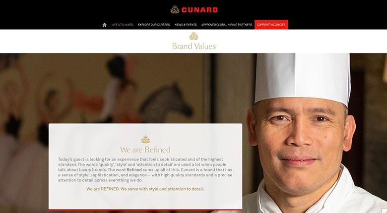 Screenshot from Cunard website