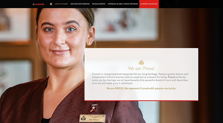 Screenshot from the Cunard brand values page