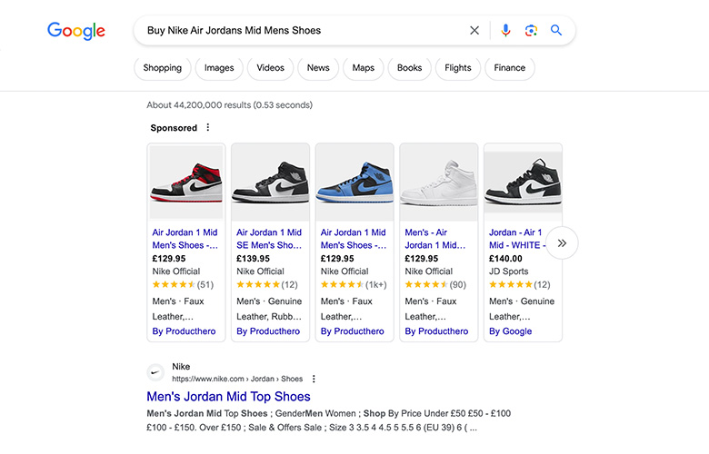Buy Nike Air Jordans on Google's Search Engine Result Page (SERP)