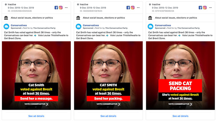 Tory Facebook advert variations