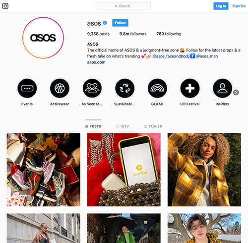 Screenshot of ASOS's Instagram account.