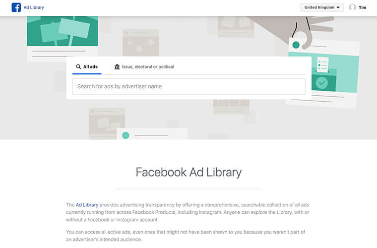 Screenshot of the Facebook Ad Library